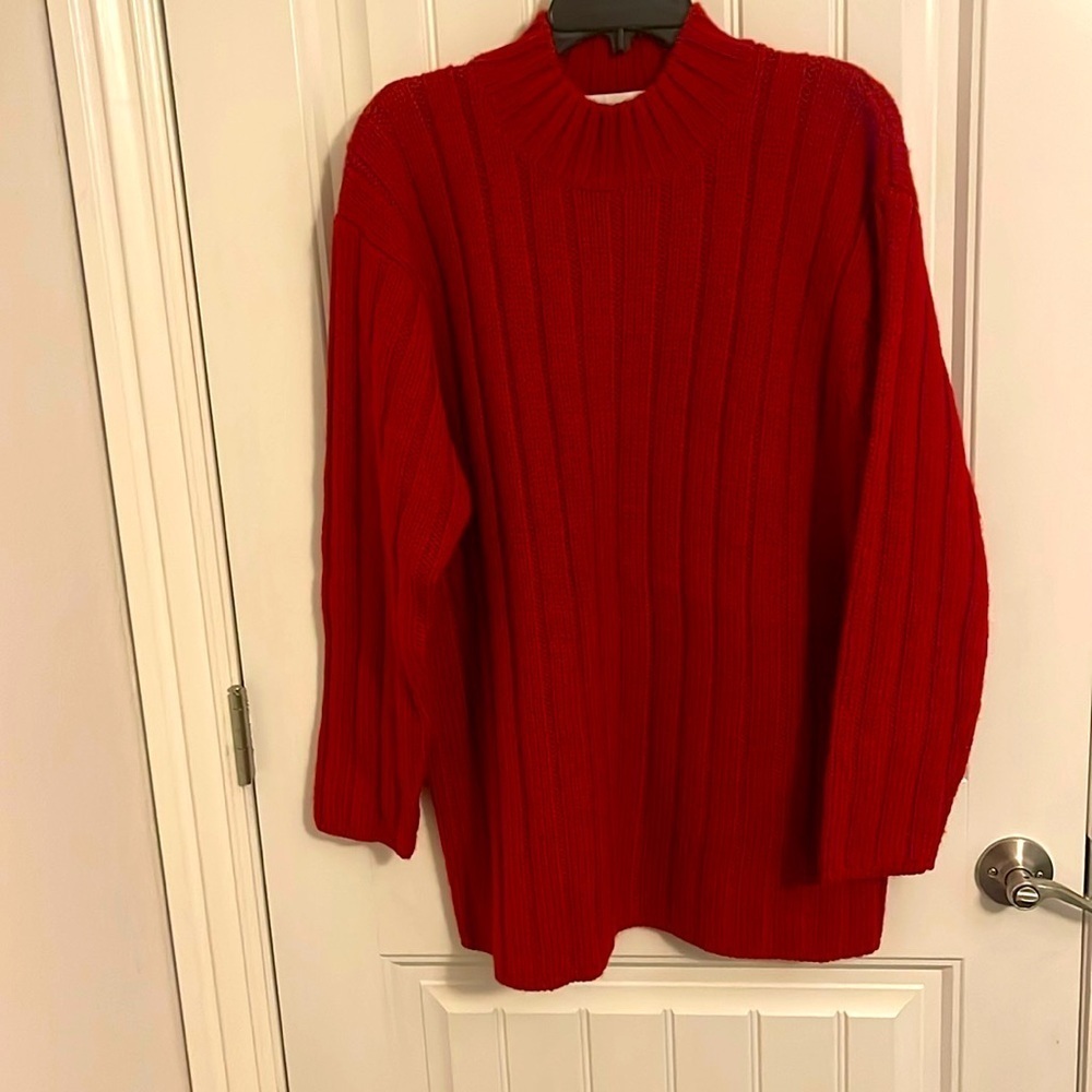 Jones, New York sport‎ women’s Med wool blend long sleeve red mini dress cable
